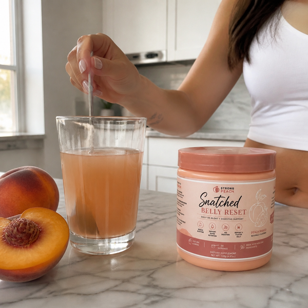 Stirring a peach mango Snatched drink in a morning kitchen