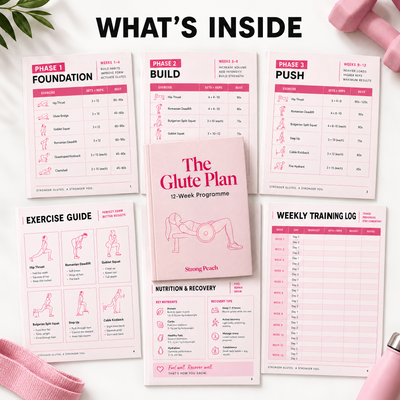 What's inside The Glute Plan: three phases, exercise guide, nutrition and weekly log